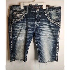 Rock Revival Men’s 36 Jean Shorts Blue Denim Jaylan Pockets Distressed